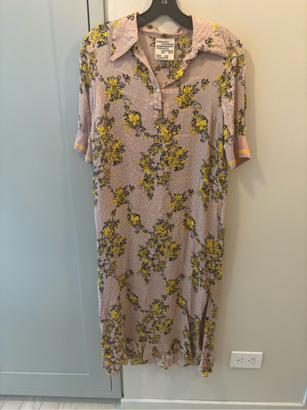 Baum Und Pferdgarten Silk Floral Midi Shirt Dress in Mauve and Yellow